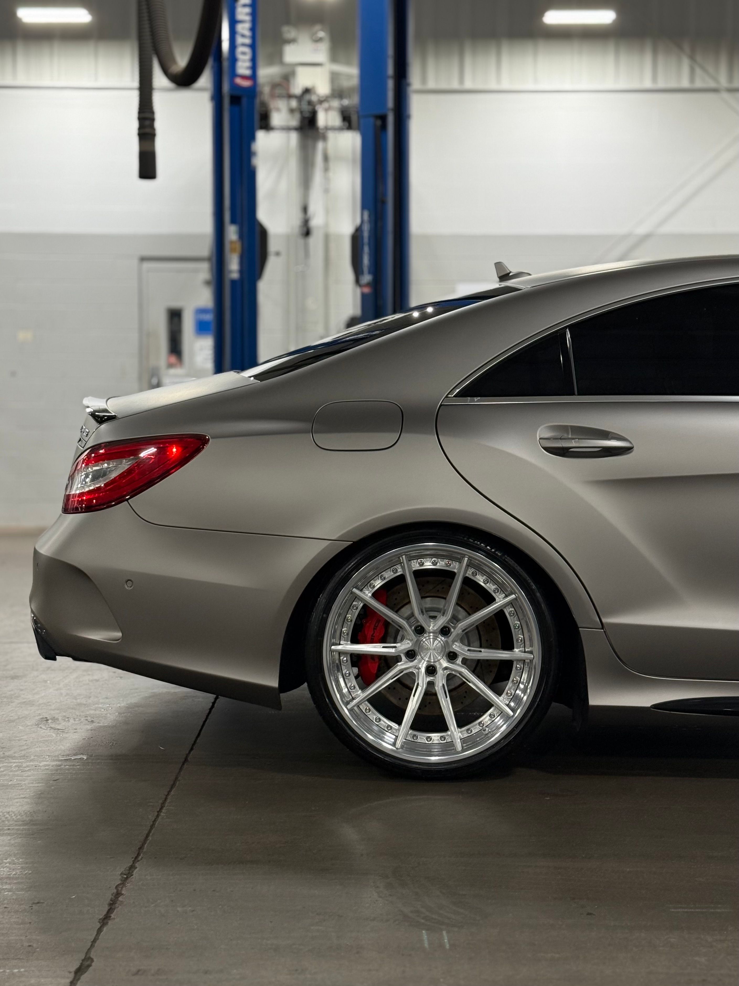 Mercedes-Benz CLS63s with Motivo Forged CS-R custom wheels in gloss brushed clear wheels and gloss polished clear lip side view — view 4