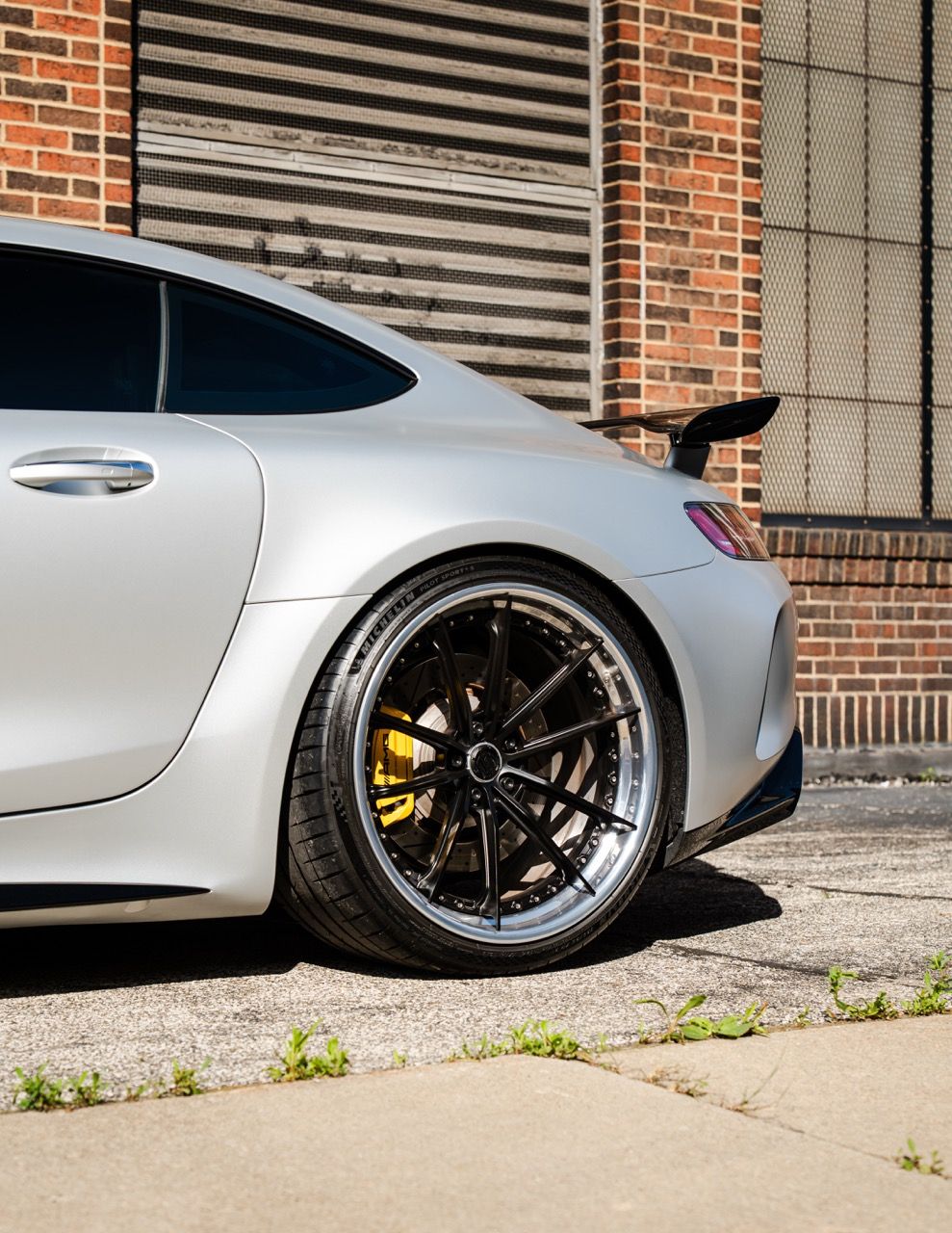 Mercedes-Benz AMG GTR with Motivo Forged CS-N custom wheels in frozen black face and gloss polished clear lip side view — view 4