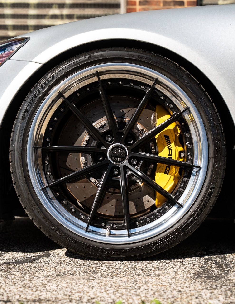 Mercedes-Benz AMG GTR with Motivo Forged CS-N custom wheels in frozen black face and gloss polished clear lip side view — view 37