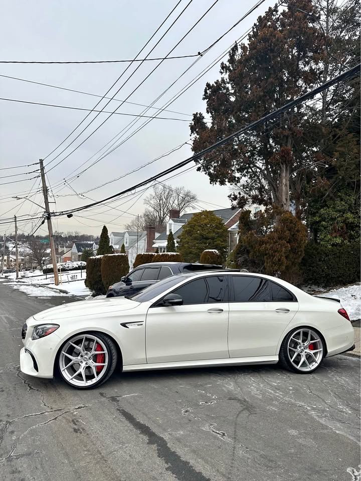 Mercedes-Benz E63s with Motivo Forged MB-H custom wheels in gloss brushed clear finish side view — view 5
