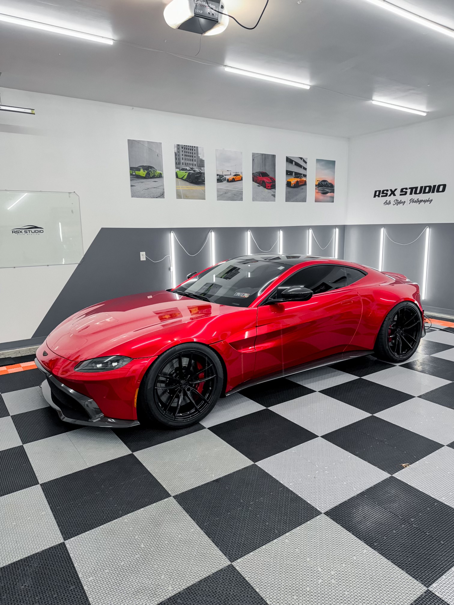 Aston Martin Vantage with Motivo Forged MB-D custom wheels in gloss black finish front side view — view 5