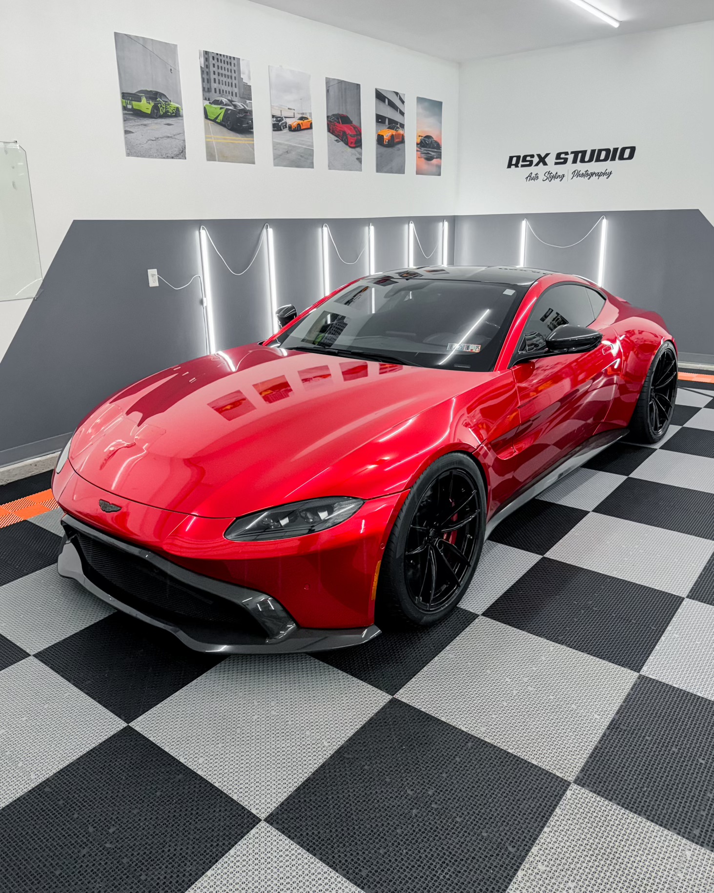 Aston Martin Vantage with Motivo Forged MB-D custom wheels in gloss black finish front side view — view 3