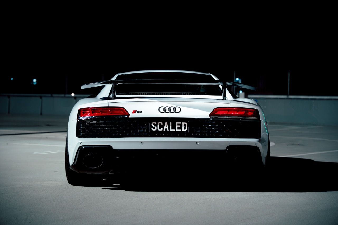Gen 3 Audi R8 with Motivo Forged CS-M custom wheels in gloss brushed clear face and gloss polished clear lip side view — view 16