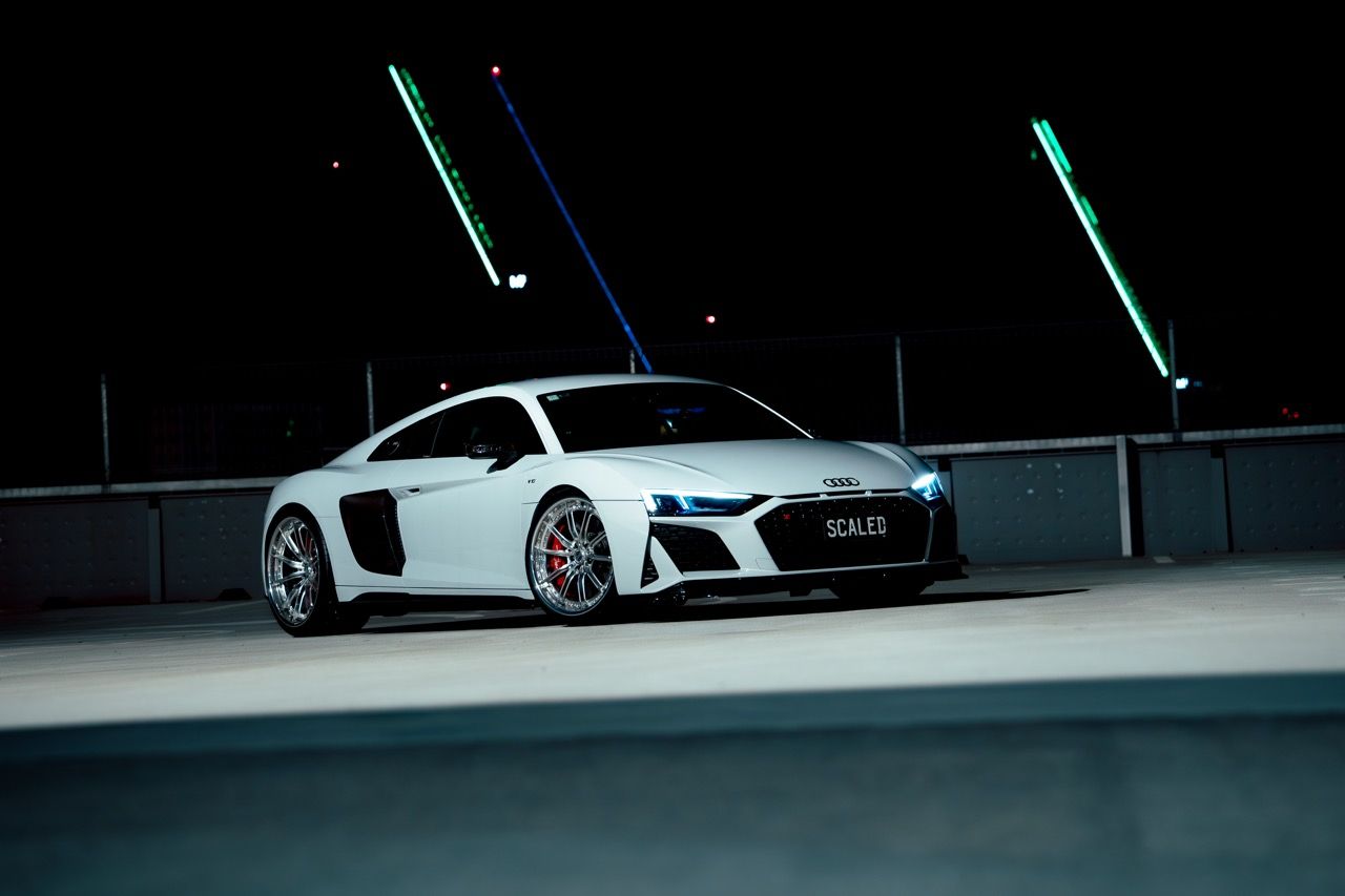 Gen 3 Audi R8 with Motivo Forged CS-M custom wheels in gloss brushed clear face and gloss polished clear lip side view — view 21