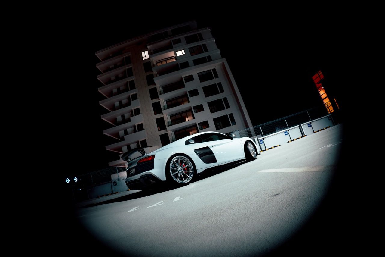 Gen 3 Audi R8 with Motivo Forged CS-M custom wheels in gloss brushed clear face and gloss polished clear lip side view — view 20