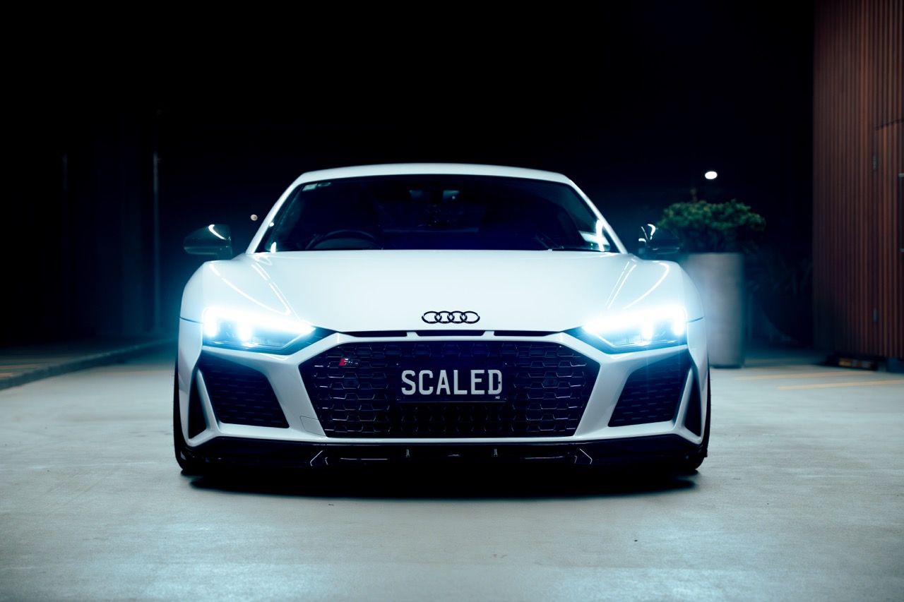 Gen 3 Audi R8 with Motivo Forged CS-M custom wheels in gloss brushed clear face and gloss polished clear lip side view — view 9