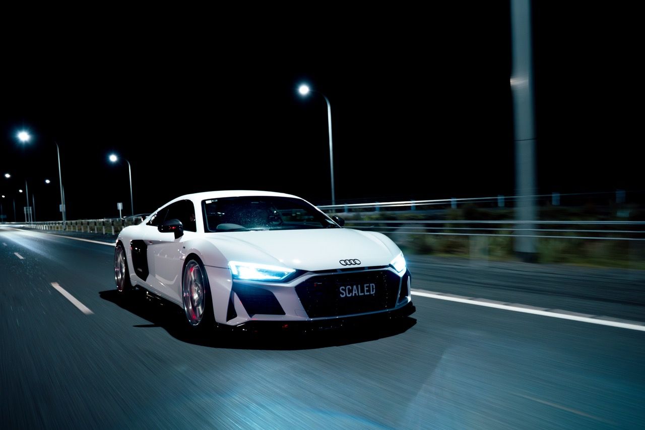 Gen 3 Audi R8 with Motivo Forged CS-M custom wheels in gloss brushed clear face and gloss polished clear lip side view — view 26