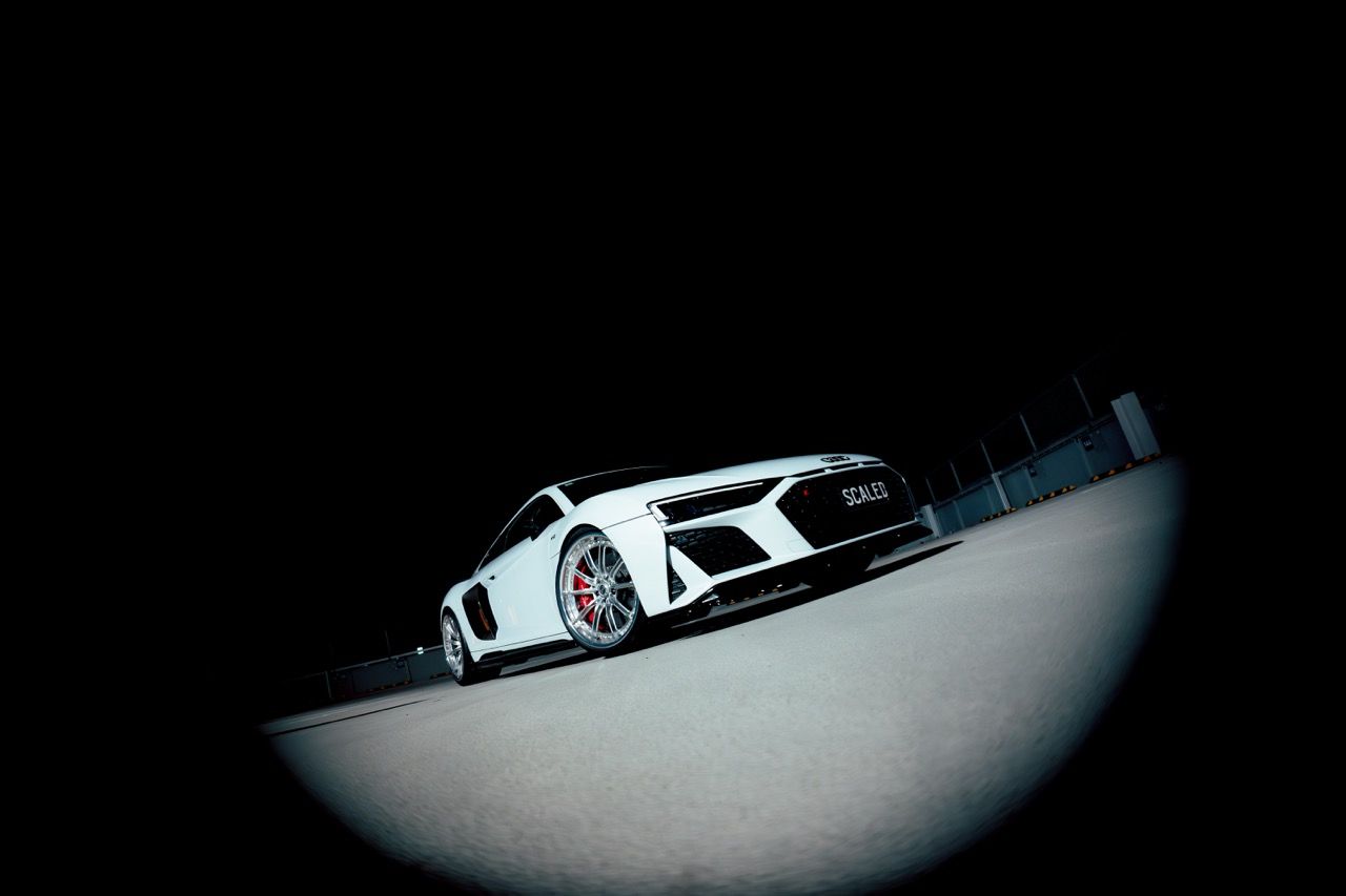 Gen 3 Audi R8 with Motivo Forged CS-M custom wheels in gloss brushed clear face and gloss polished clear lip side view — view 19
