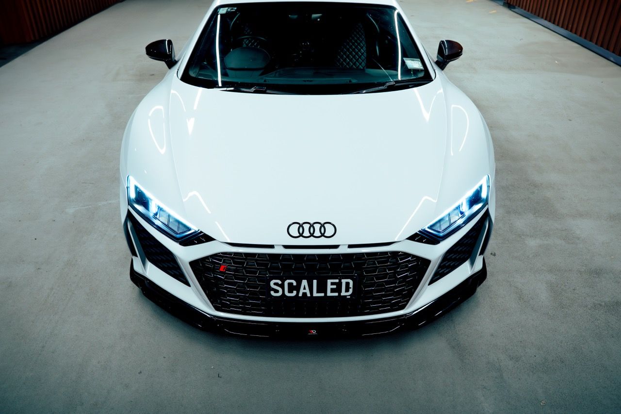 Gen 3 Audi R8 with Motivo Forged CS-M custom wheels in gloss brushed clear face and gloss polished clear lip side view — view 15