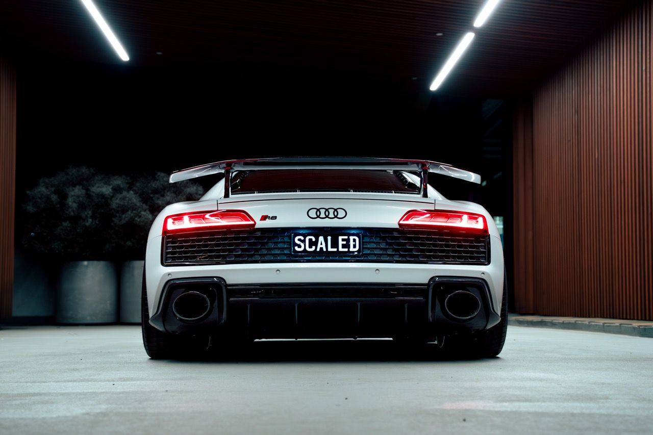 Gen 3 Audi R8 with Motivo Forged CS-M custom wheels in gloss brushed clear face and gloss polished clear lip side view — view 7