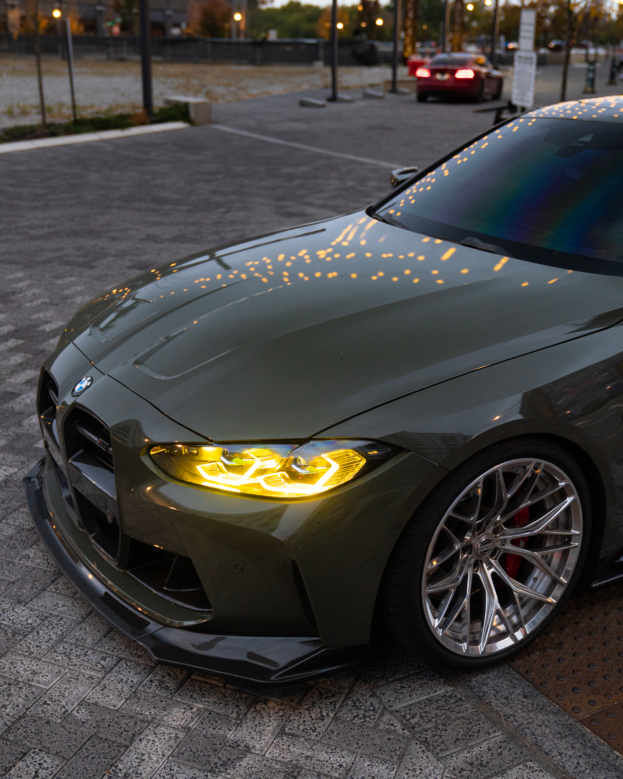 BMW M4 with Motivo Forged CS-C custom wheels in gloss polished clear face and brushed clear barrel side view — view 6