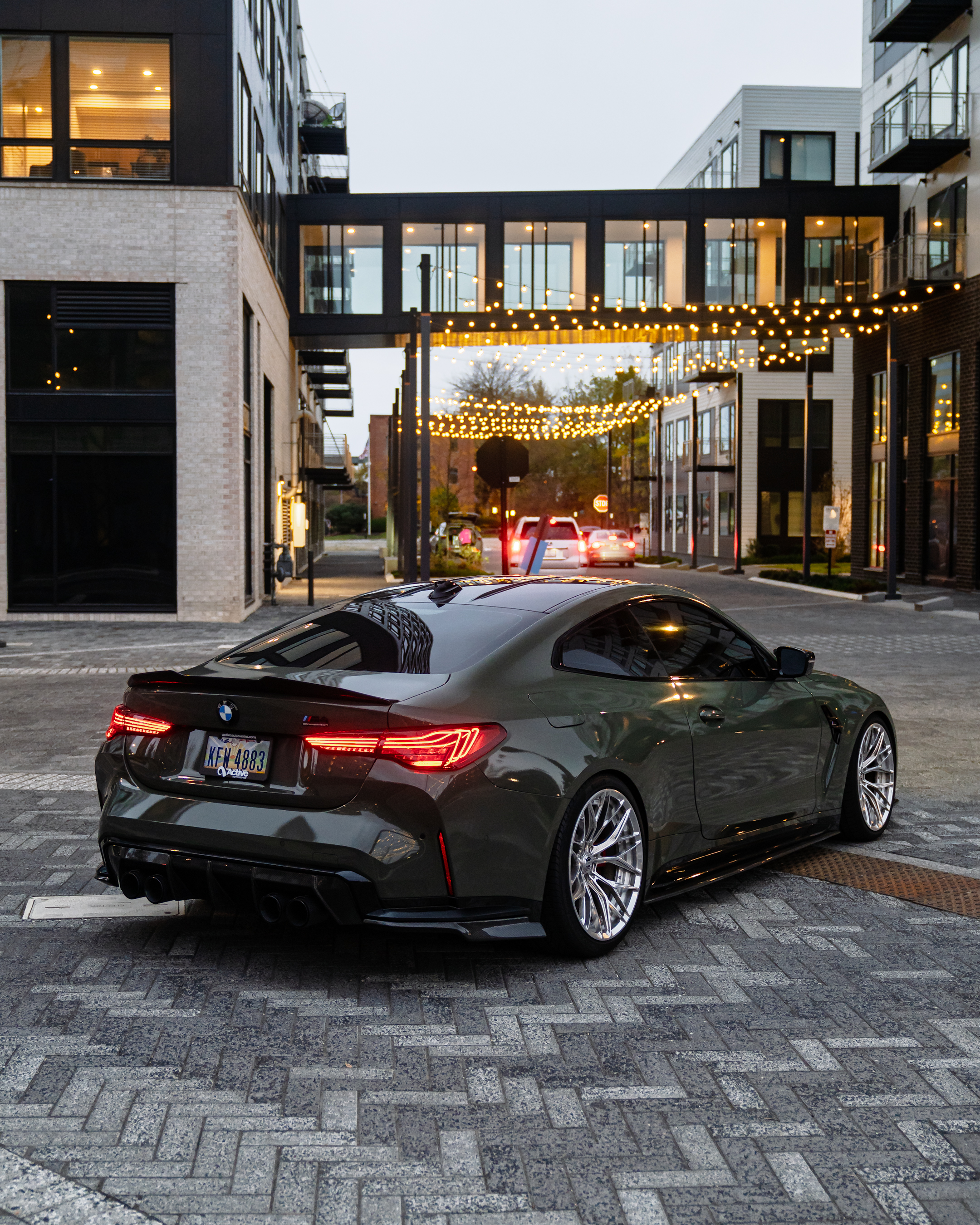 BMW M4 with Motivo Forged CS-C custom wheels in gloss polished clear face and brushed clear barrel side view — view 2