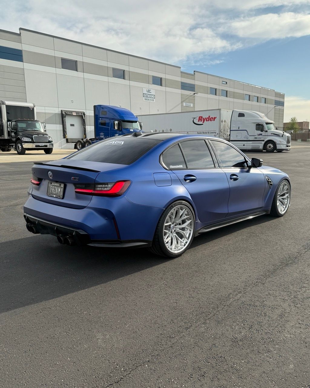 BMW M3 G80 with Motivo Forged CS-J custom wheels in gloss brushed clear face and gloss polished clear front side view — view 12