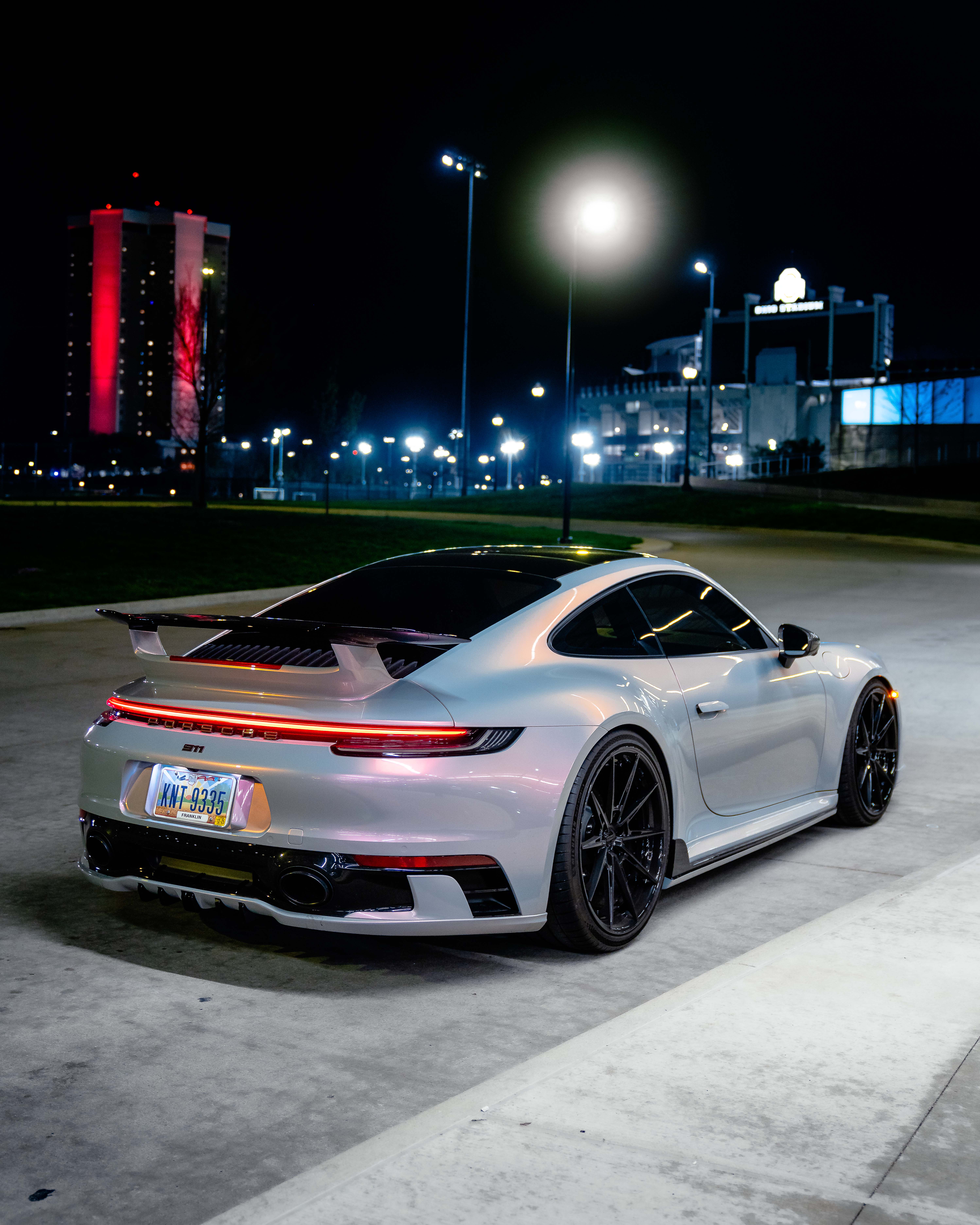 2023 Porsche 911 with Motivo Forged CS-L custom wheels in gloss black and gloss black detail view