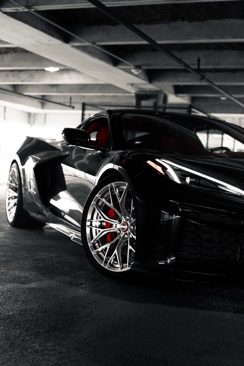 Chevy Corvette Z06 C8 z06cscwith Motivo Forged CS-C custom wheels in gloss polished clear face and brushed clear barrel side view — view 35