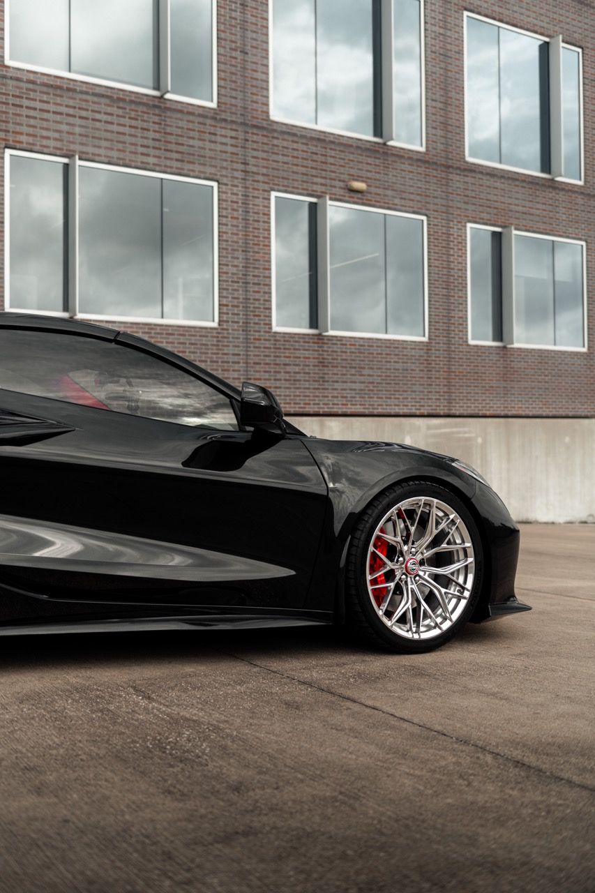 Chevy Corvette Z06 C8 z06cscwith Motivo Forged CS-C custom wheels in gloss polished clear face and brushed clear barrel side view — view 11