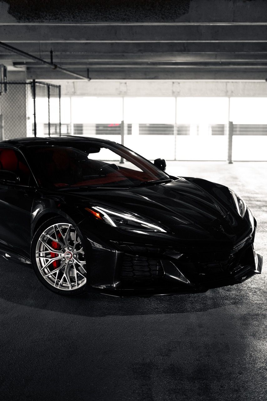 Chevy Corvette Z06 C8 z06cscwith Motivo Forged CS-C custom wheels in gloss polished clear face and brushed clear barrel side view — view 24